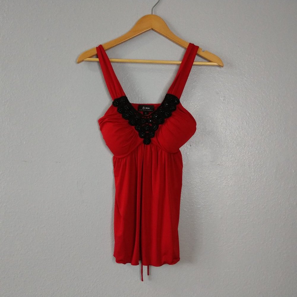 B. Wear Cali Women's Medium Red Padded Lingerie Night Top Sequin V-neck Black